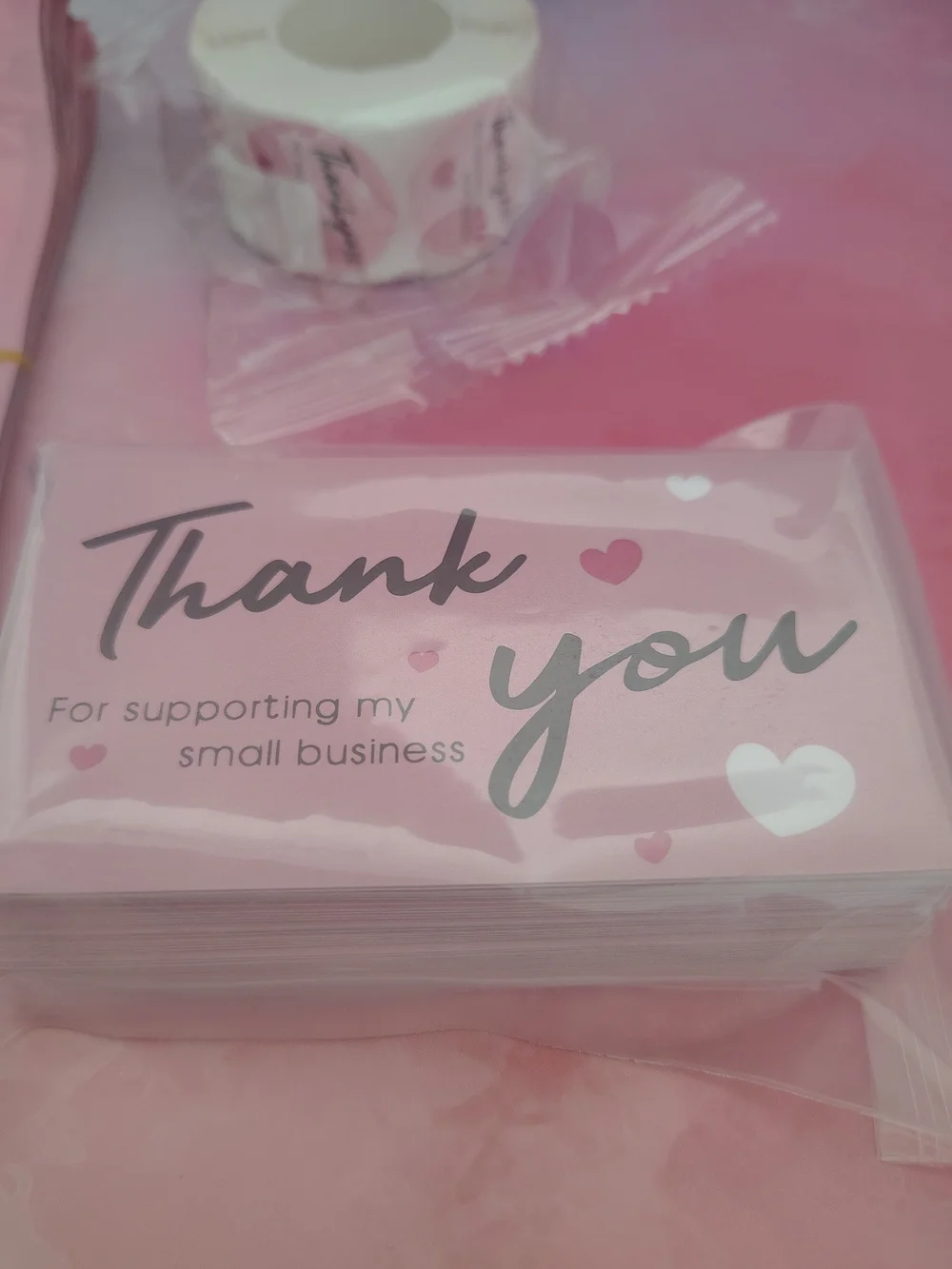 Thank You Cards and Stickers Set with Resealable Packaging Bags